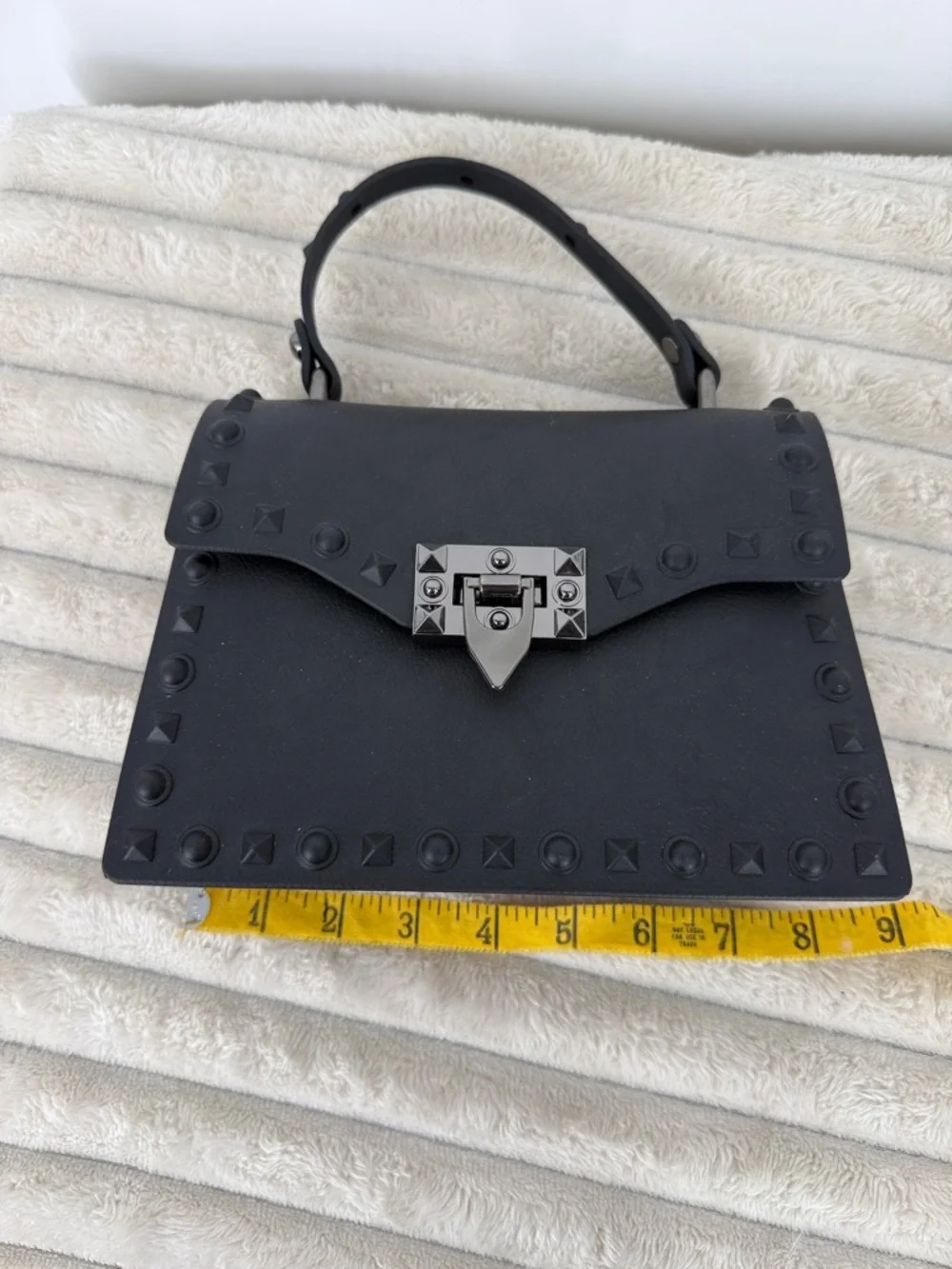 Goth Matte Black Studded Rubber Jelly Hand Bag/Purse Unique!